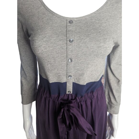 Theory Color Blocking Grey & Purple Casual A-line Dress w/Silk Tie Sash Sz M - Picture 5 of 11